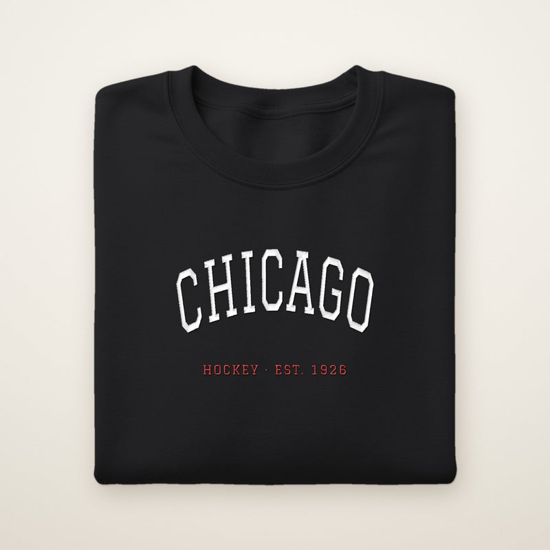 Chicago hockey embroidered crewneck in black