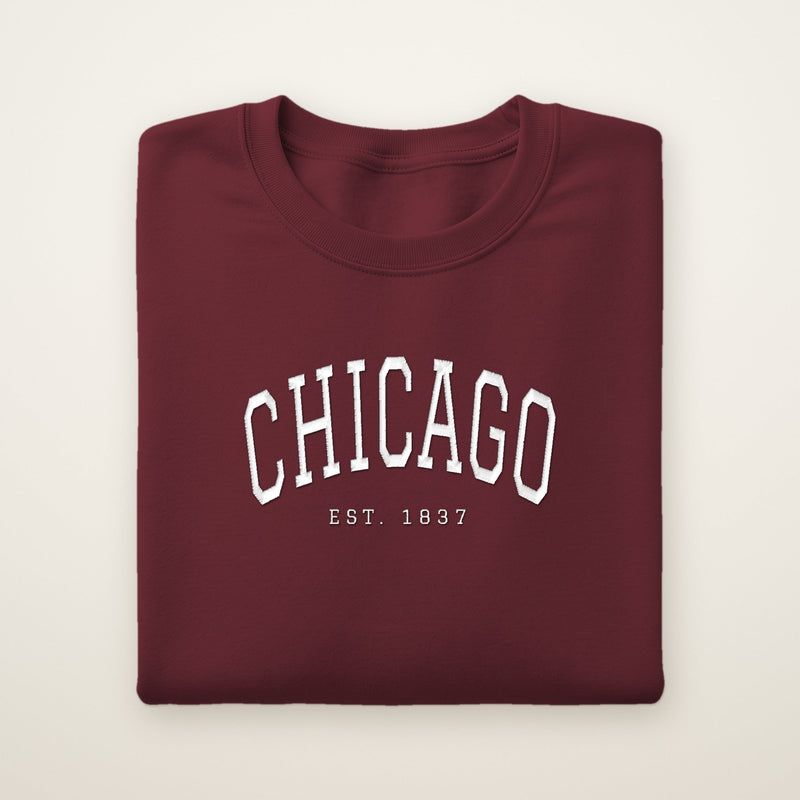 Chicago embroidered crewneck in maroon on ivory