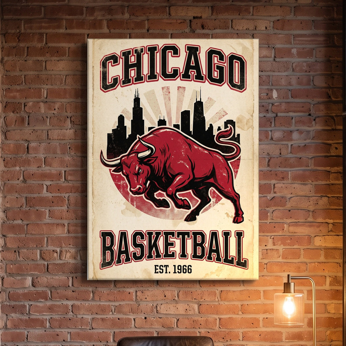 New vintage bull canvas in a brick loft office