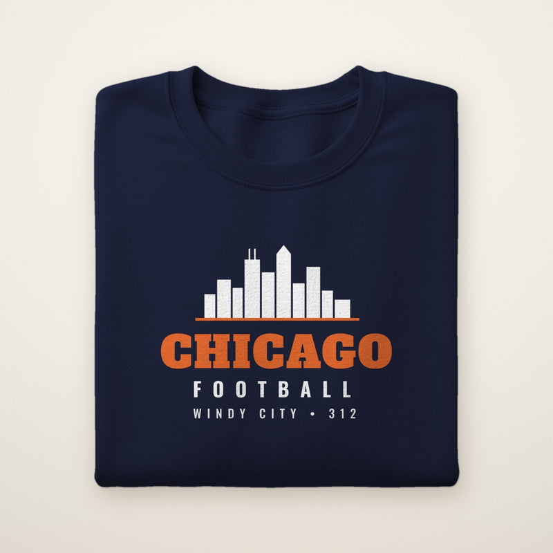 Chicago skyline football crewneck in navy on ivory