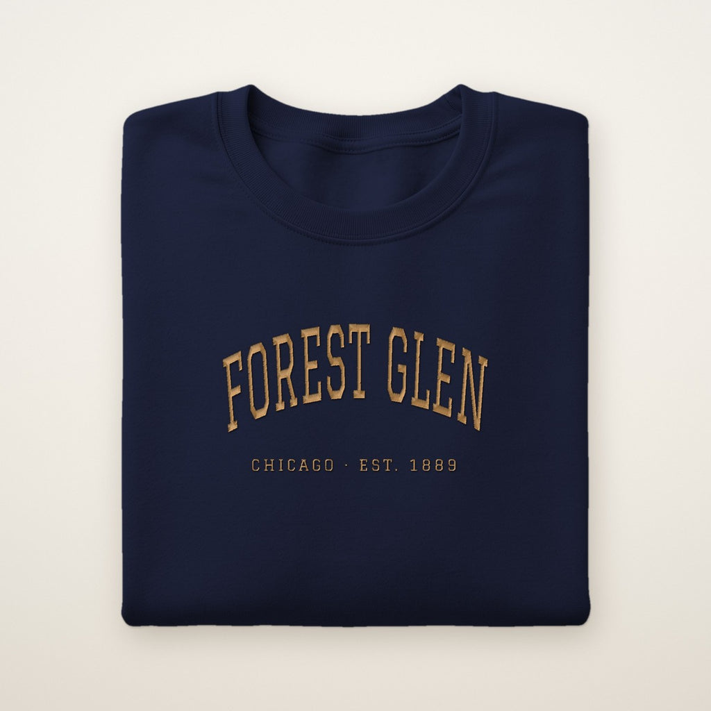 Forest Glen Chicago Embroidered Crewneck — Gold Thread