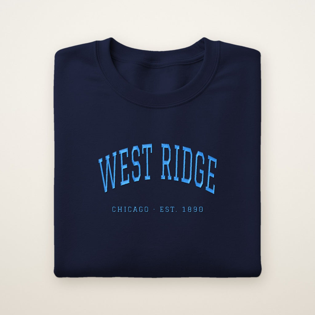 West Ridge Chicago Embroidered Crewneck — Sky Blue Thread