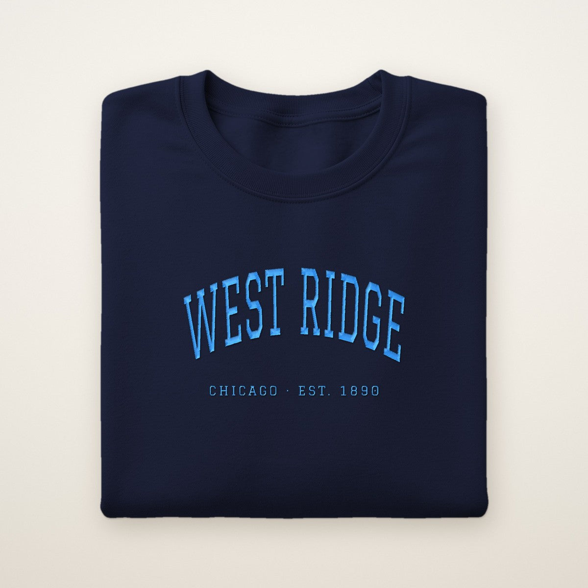 West Ridge Chicago Embroidered Crewneck — Sky Blue Thread