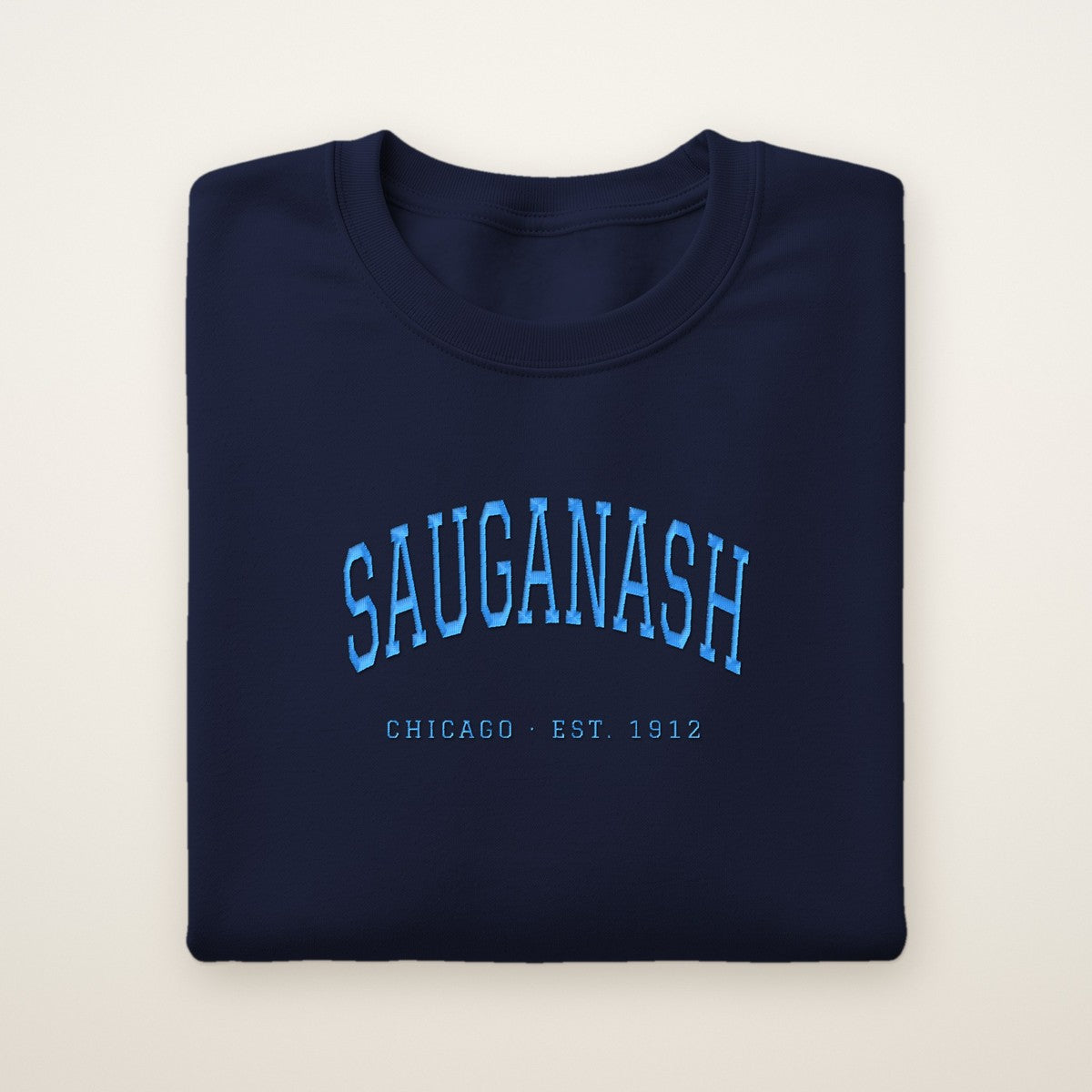 Sauganash Chicago Embroidered Crewneck — Sky Blue Thread