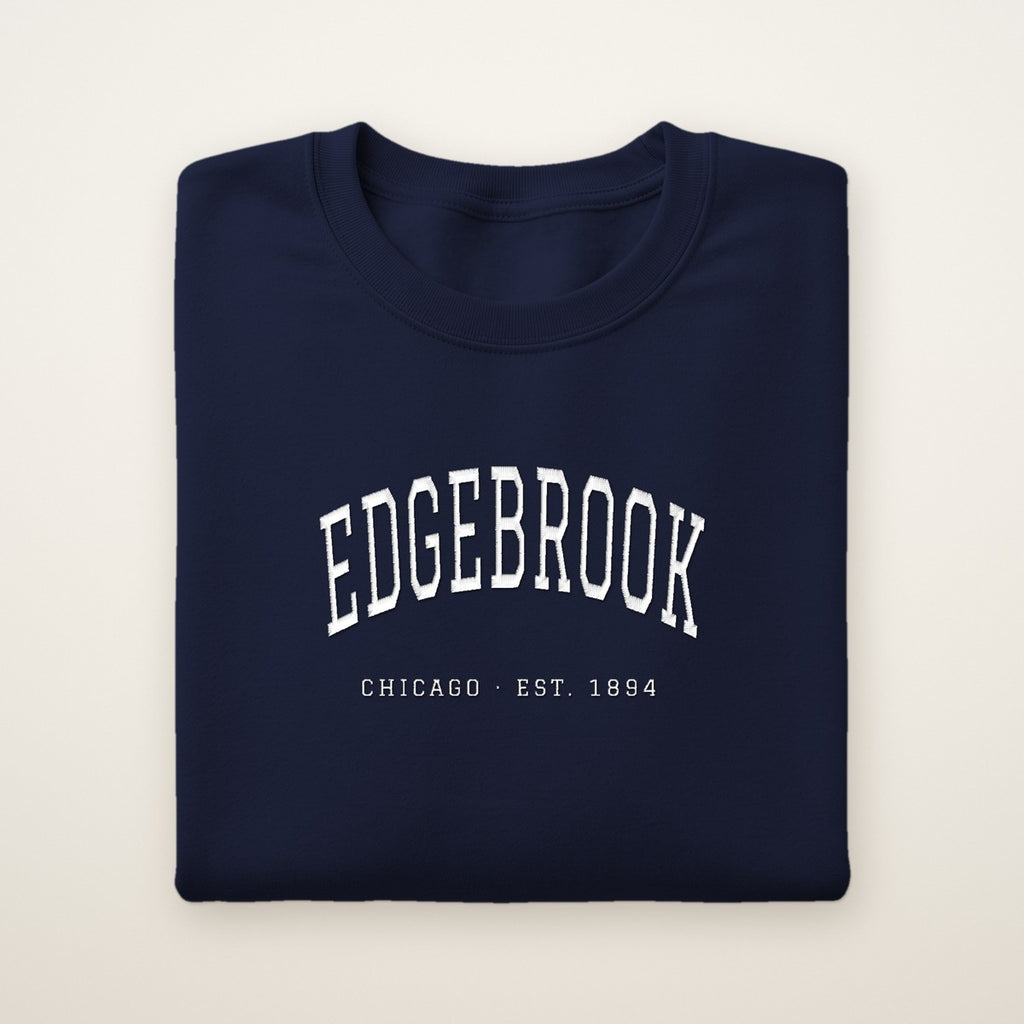 Edgebrook Chicago Embroidered Crewneck — White Thread