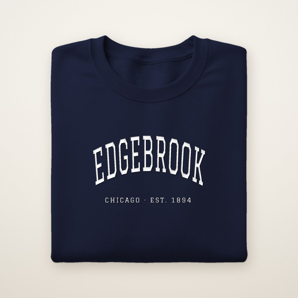 Edgebrook Chicago Embroidered Crewneck — White Thread