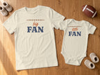 Big Fan adult tee with matching Little Fan bodysuit
