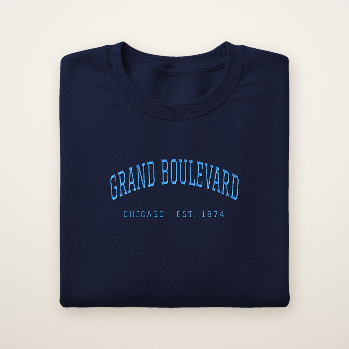 Grand Boulevard Chicago Embroidered Crewneck — Sky Blue Thread
