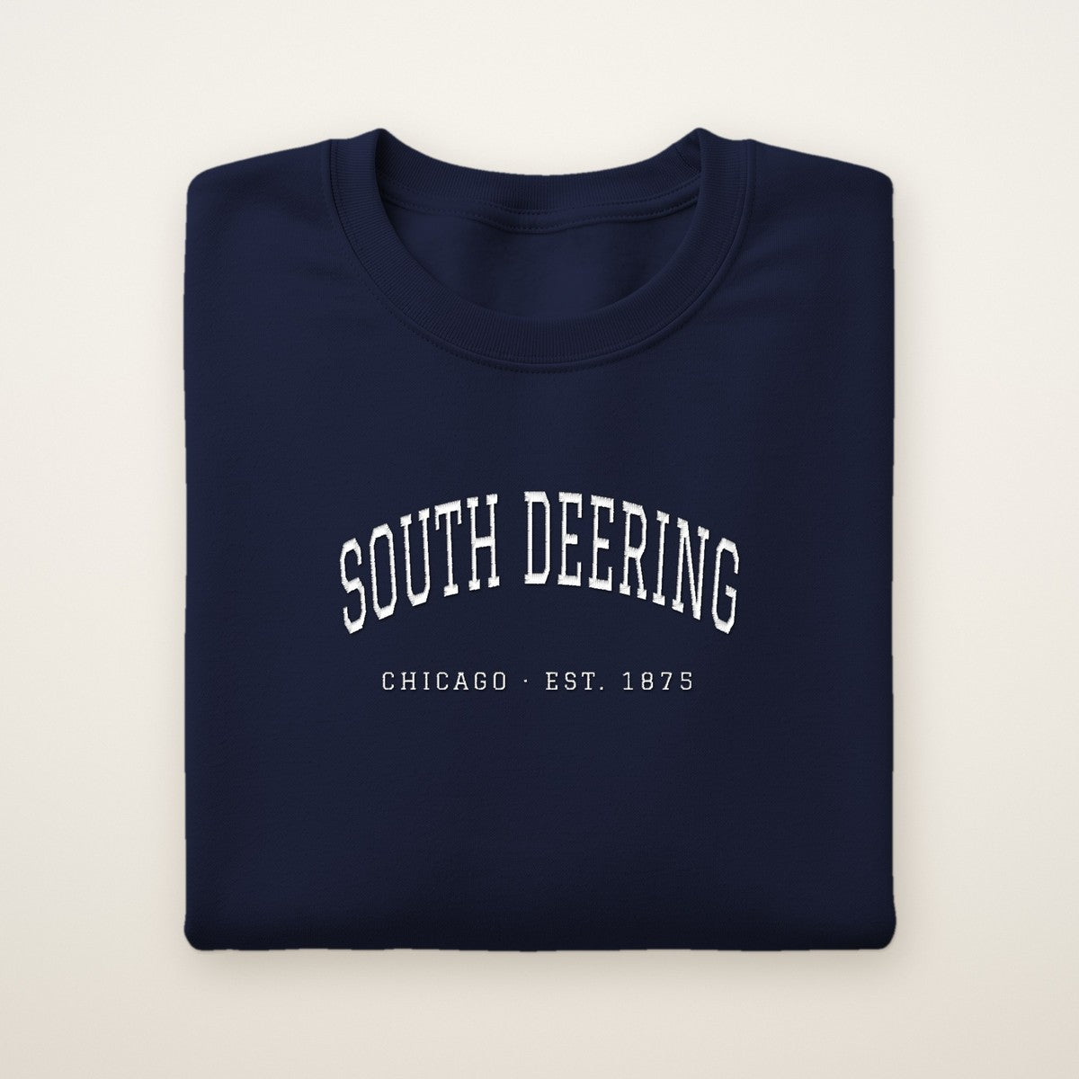 South Deering Chicago Embroidered Crewneck — White Thread