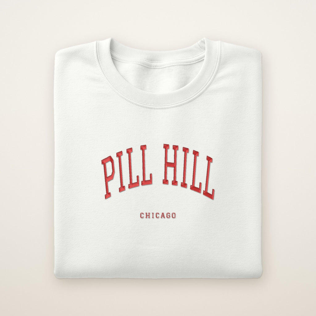 Pill Hill Chicago Embroidered Crewneck — Red Thread