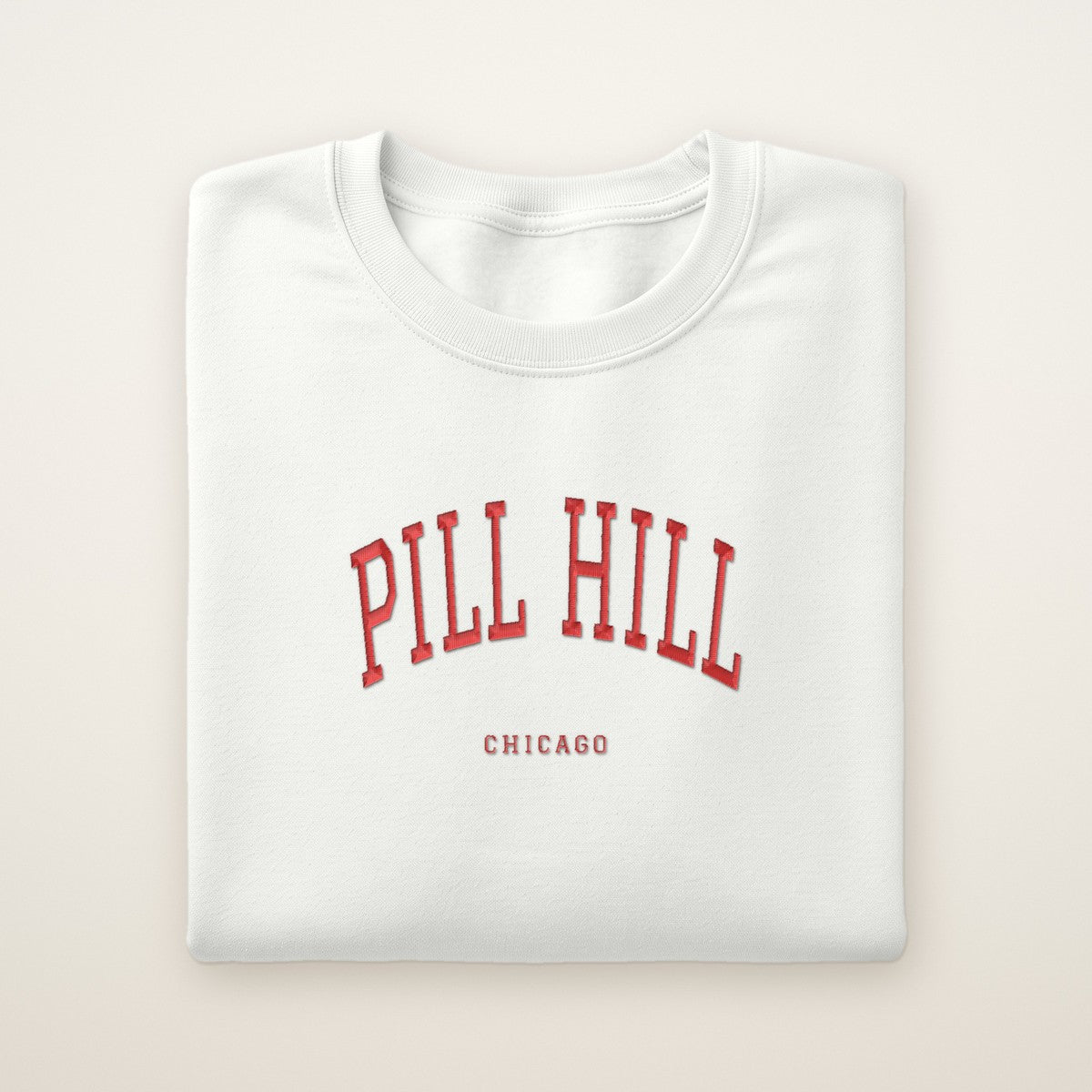 Pill Hill Chicago Embroidered Crewneck — Red Thread