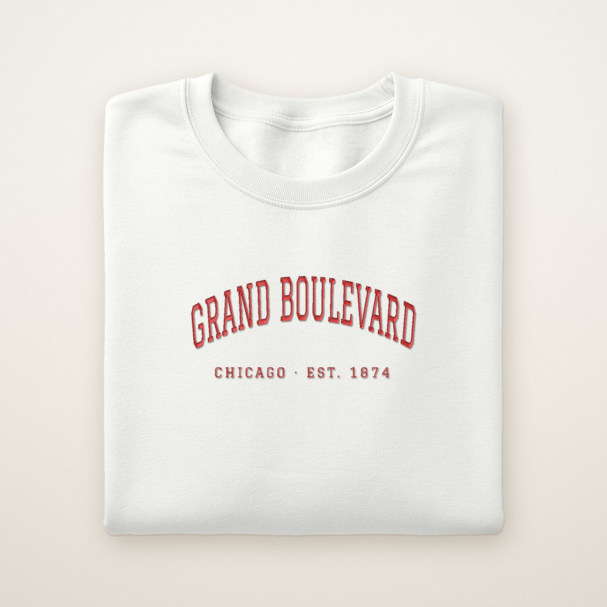 Grand Boulevard Chicago Embroidered Crewneck — Red Thread