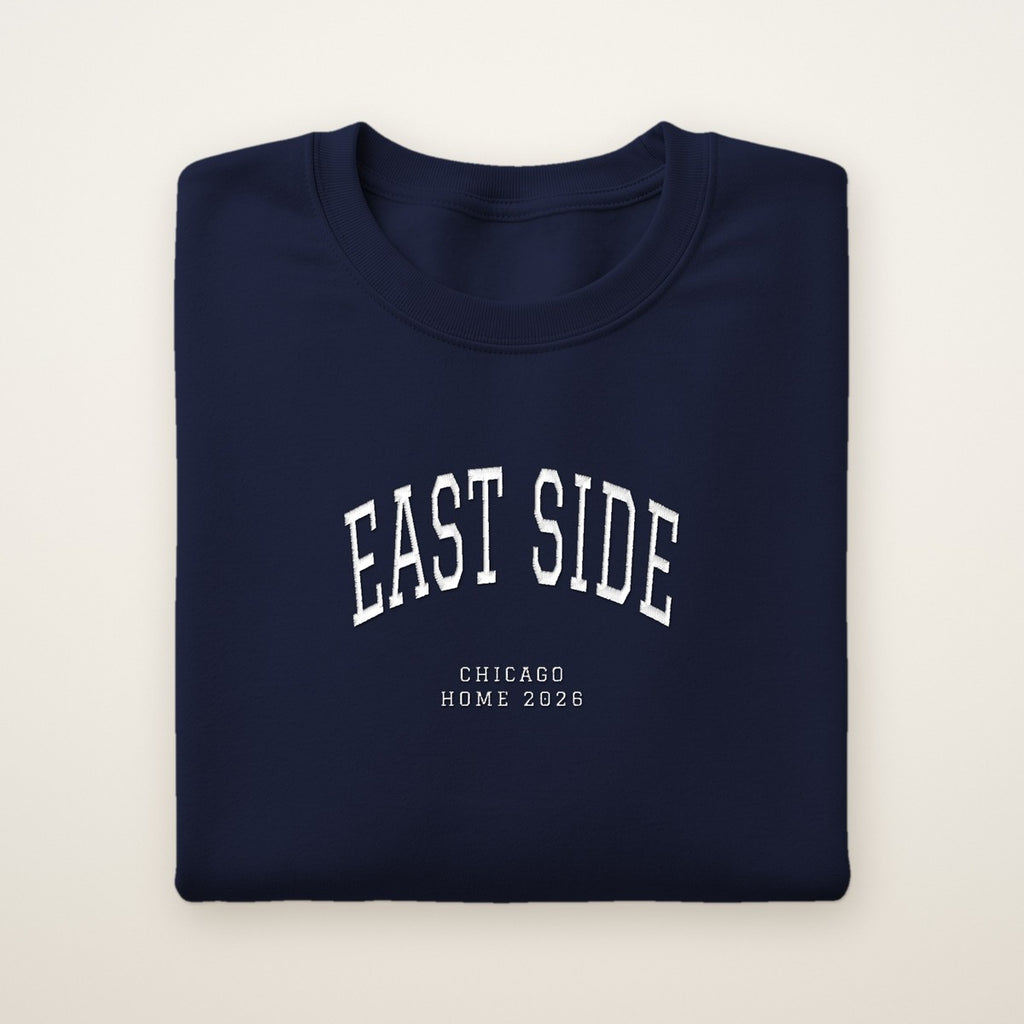 East Side Chicago Home 2026 Embroidered Crewneck — White Thread