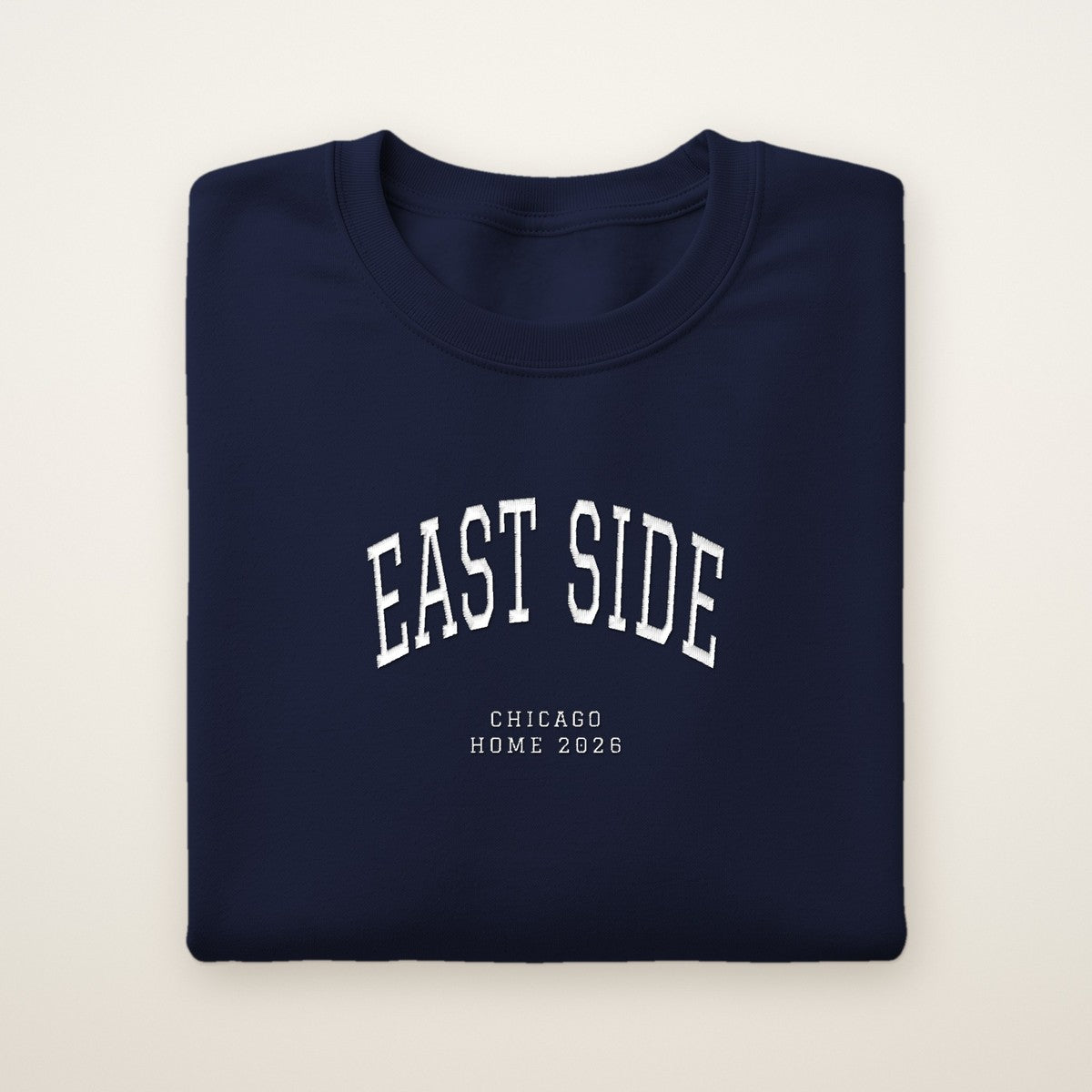 East Side Chicago Home 2026 Embroidered Crewneck — White Thread
