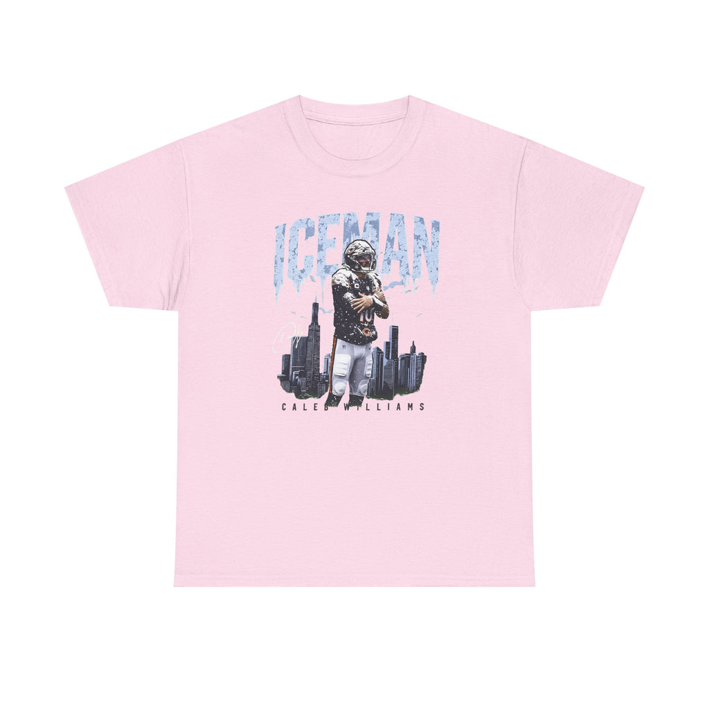 Caleb Williams Iceman t-shirt in light pink, front view