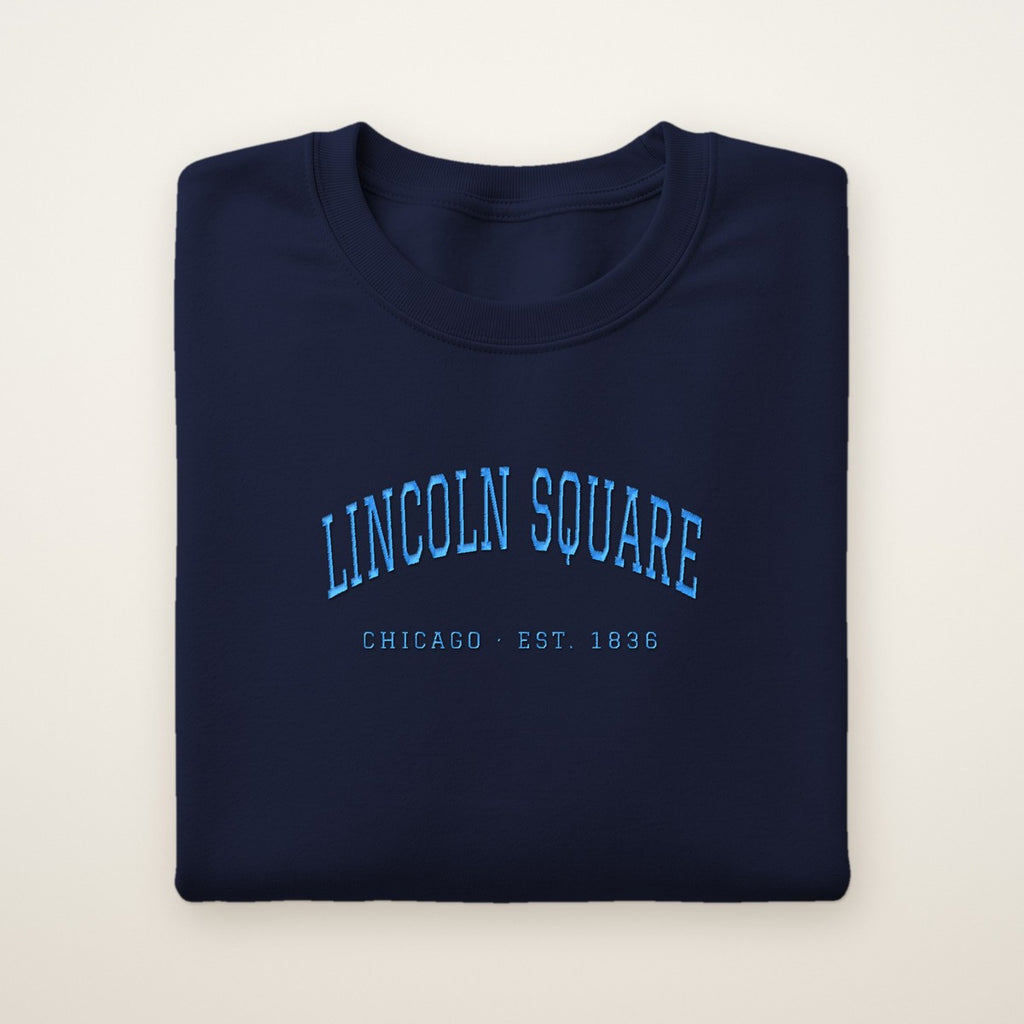 Lincoln Square Chicago Embroidered Crewneck — Sky Blue Thread