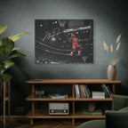 Michael Jordan slam dunk canvas wall art on a green wall above a wooden bookshelf
