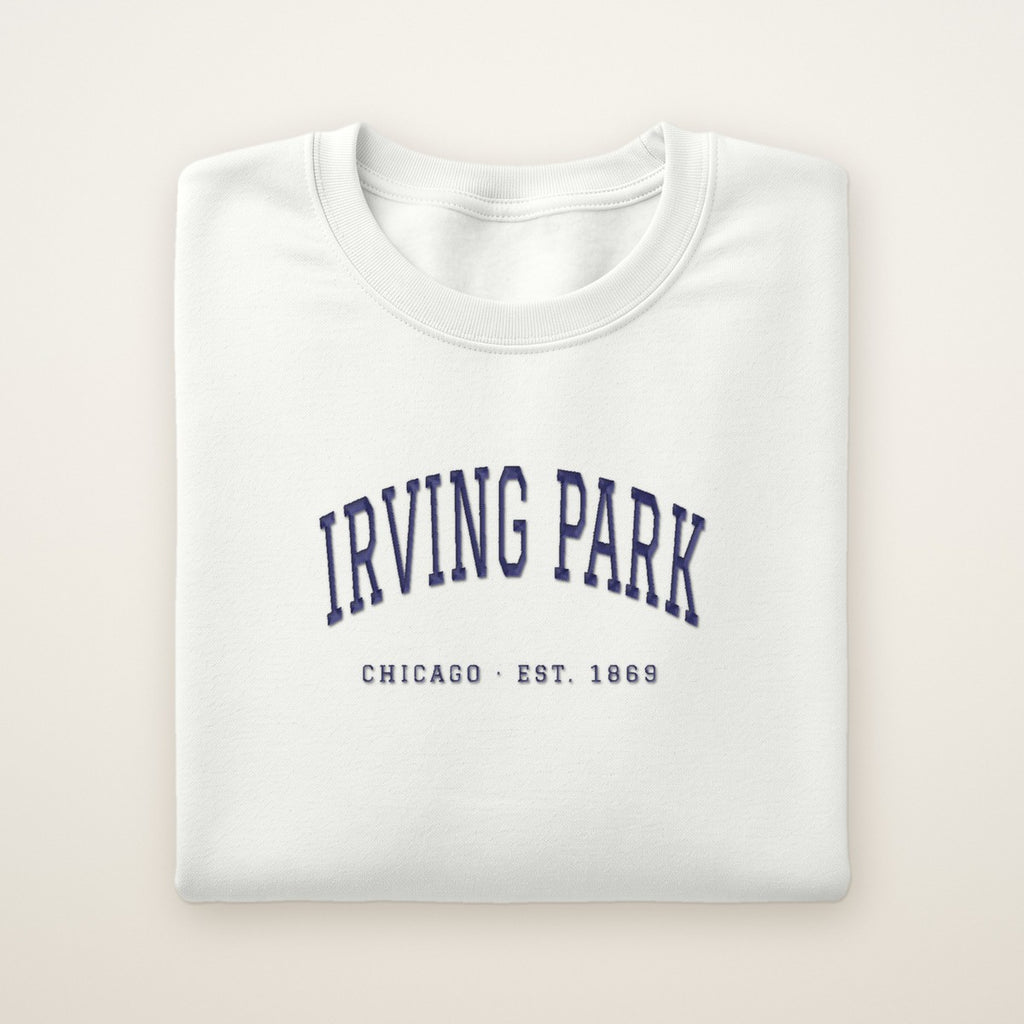 Irving Park Chicago Embroidered Crewneck — Navy Thread