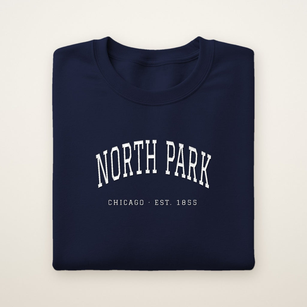 North Park Chicago Embroidered Crewneck — White Thread