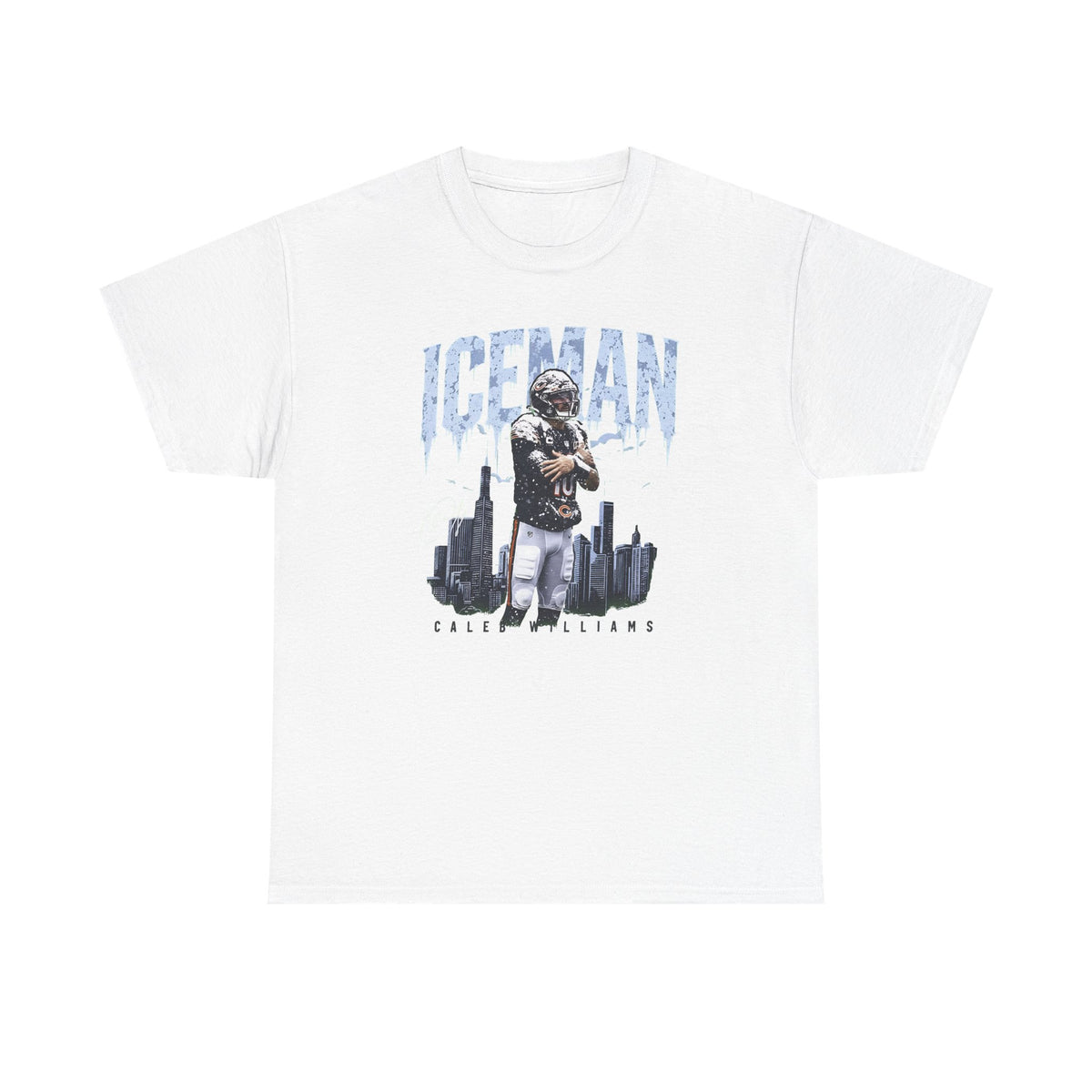 Caleb Williams Iceman t-shirt in white, front view
