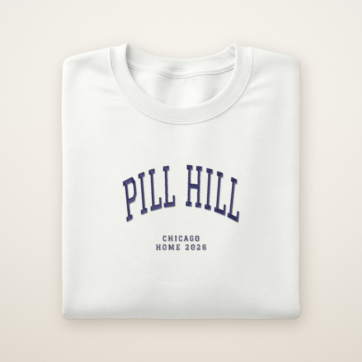 Pill Hill Chicago Home 2026 Embroidered Crewneck — Navy Thread