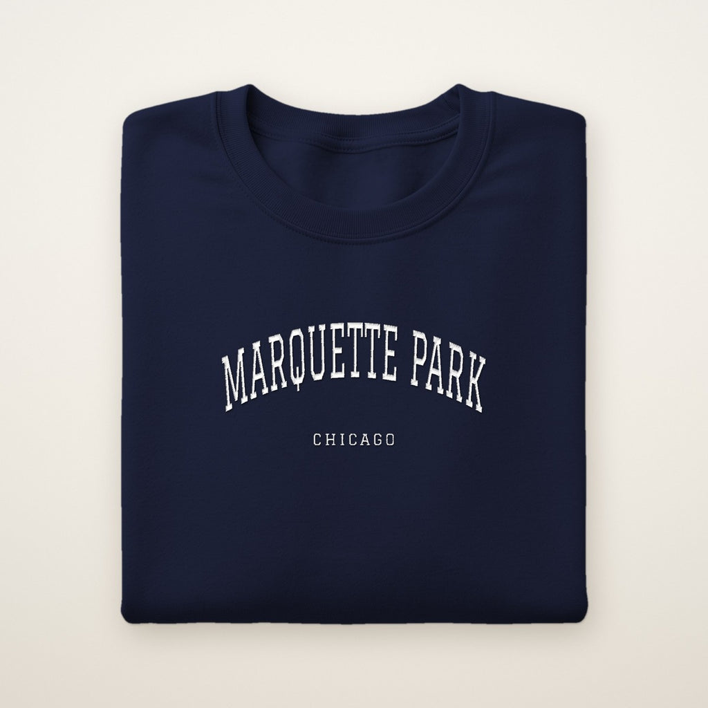 Marquette Park Chicago Embroidered Crewneck — White Thread