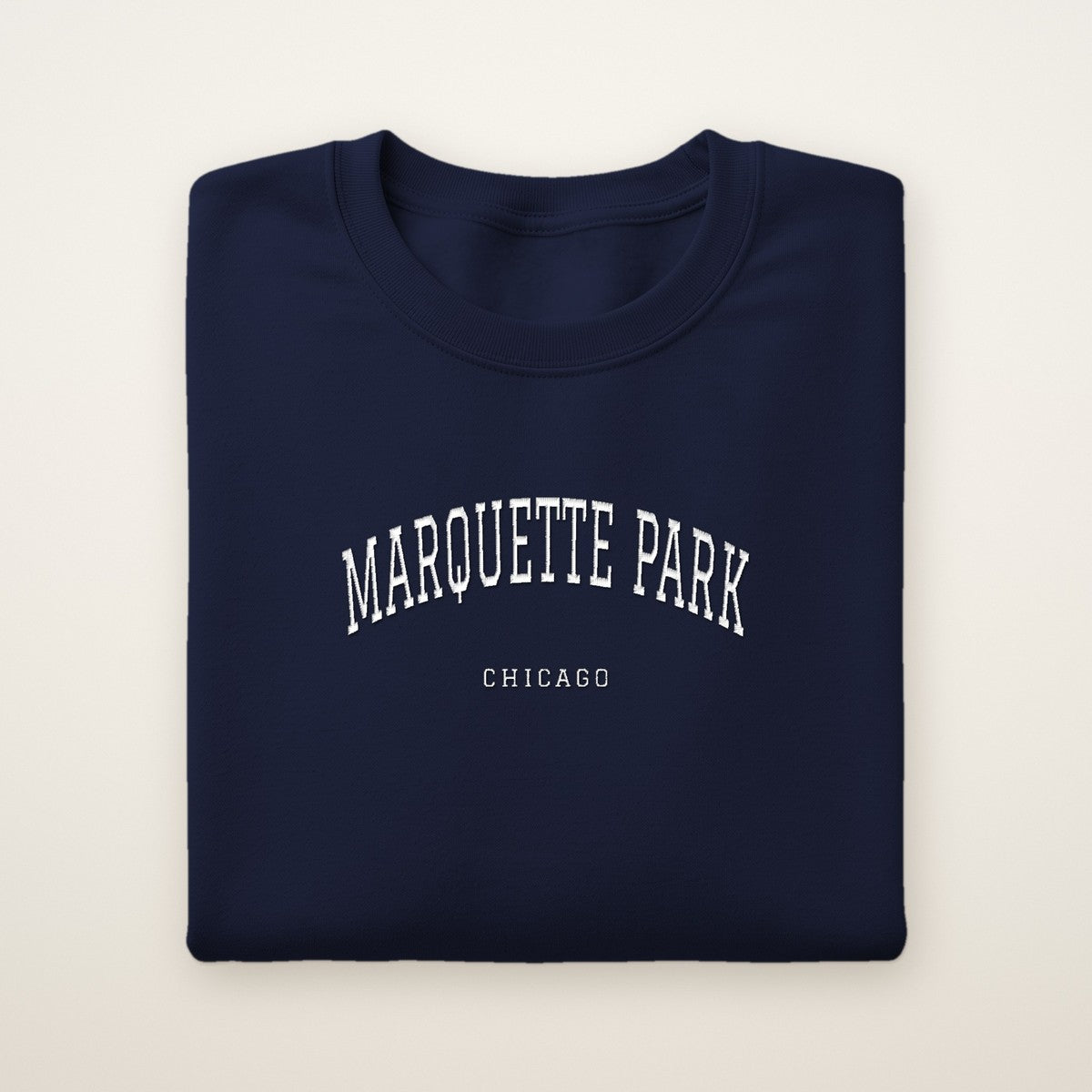 Marquette Park Chicago Embroidered Crewneck — White Thread