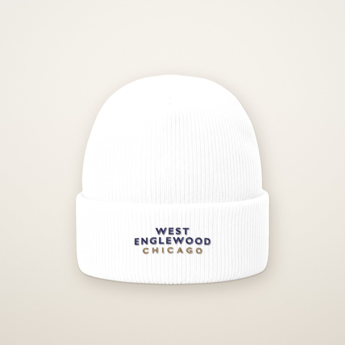 West Englewood Chicago Embroidered Cuffed Beanie — Navy Thread