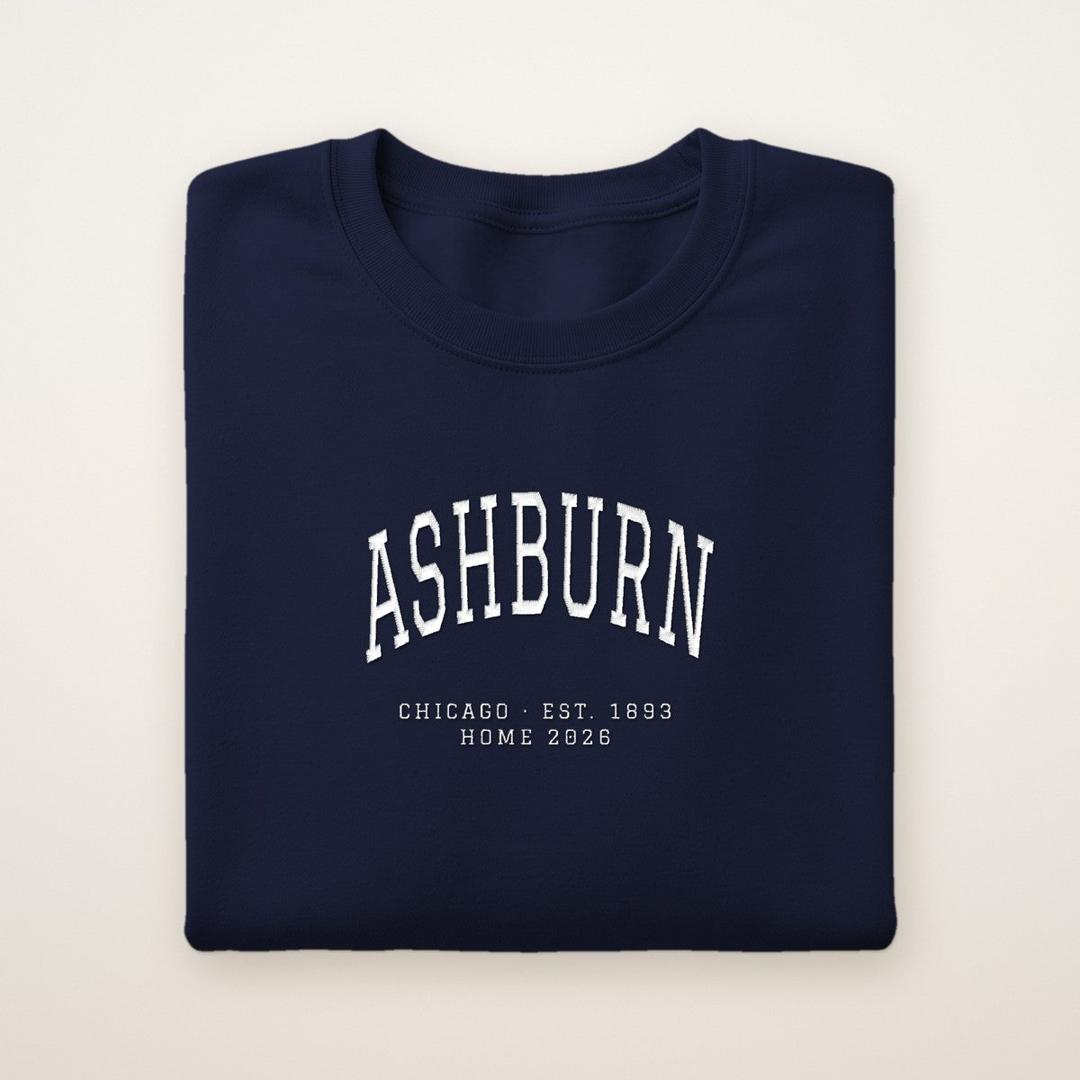Ashburn Chicago Home 2026 Embroidered Crewneck — White Thread