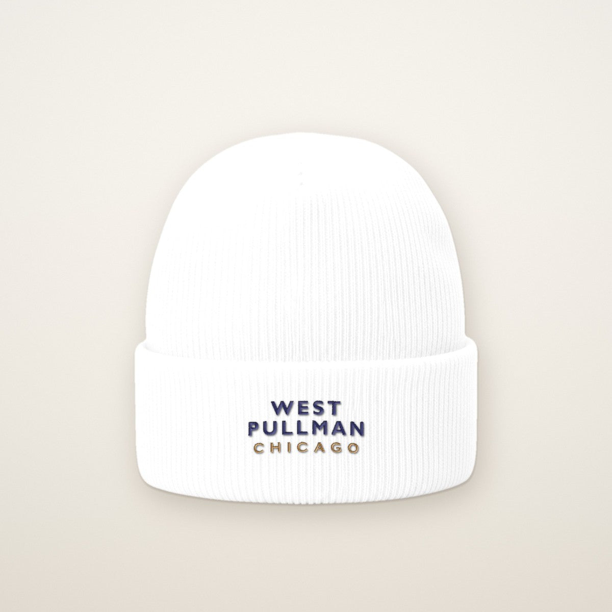 West Pullman Chicago Embroidered Cuffed Beanie — Navy Thread