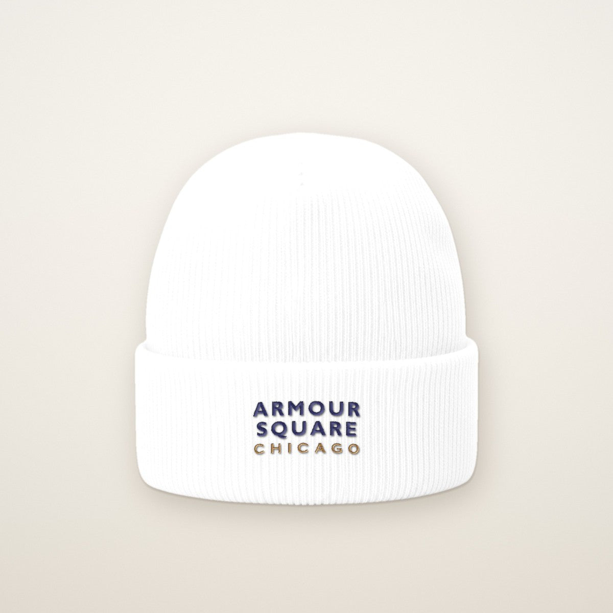 Armour Square Chicago Embroidered Cuffed Beanie — Navy Thread