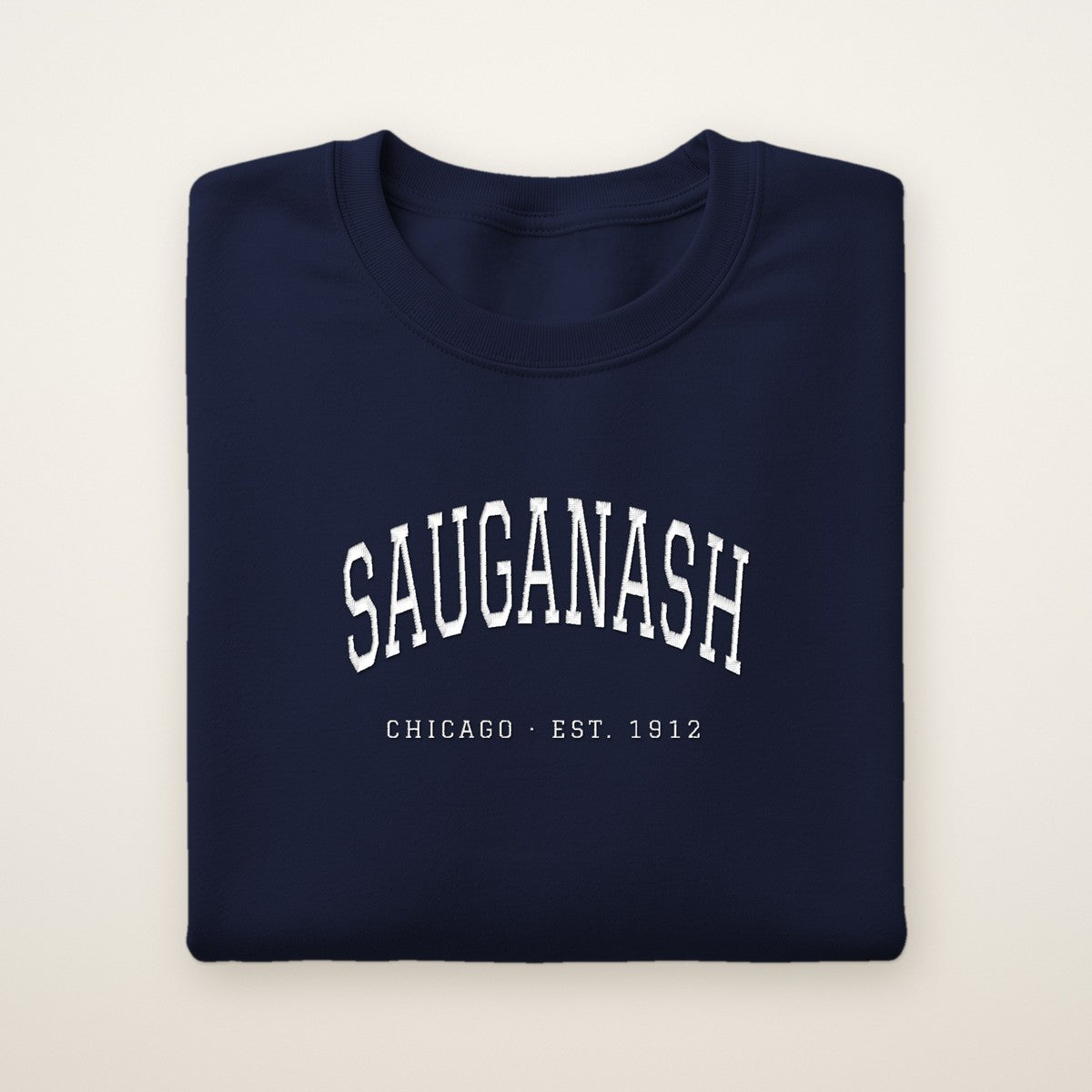 Sauganash Chicago Embroidered Crewneck — White Thread