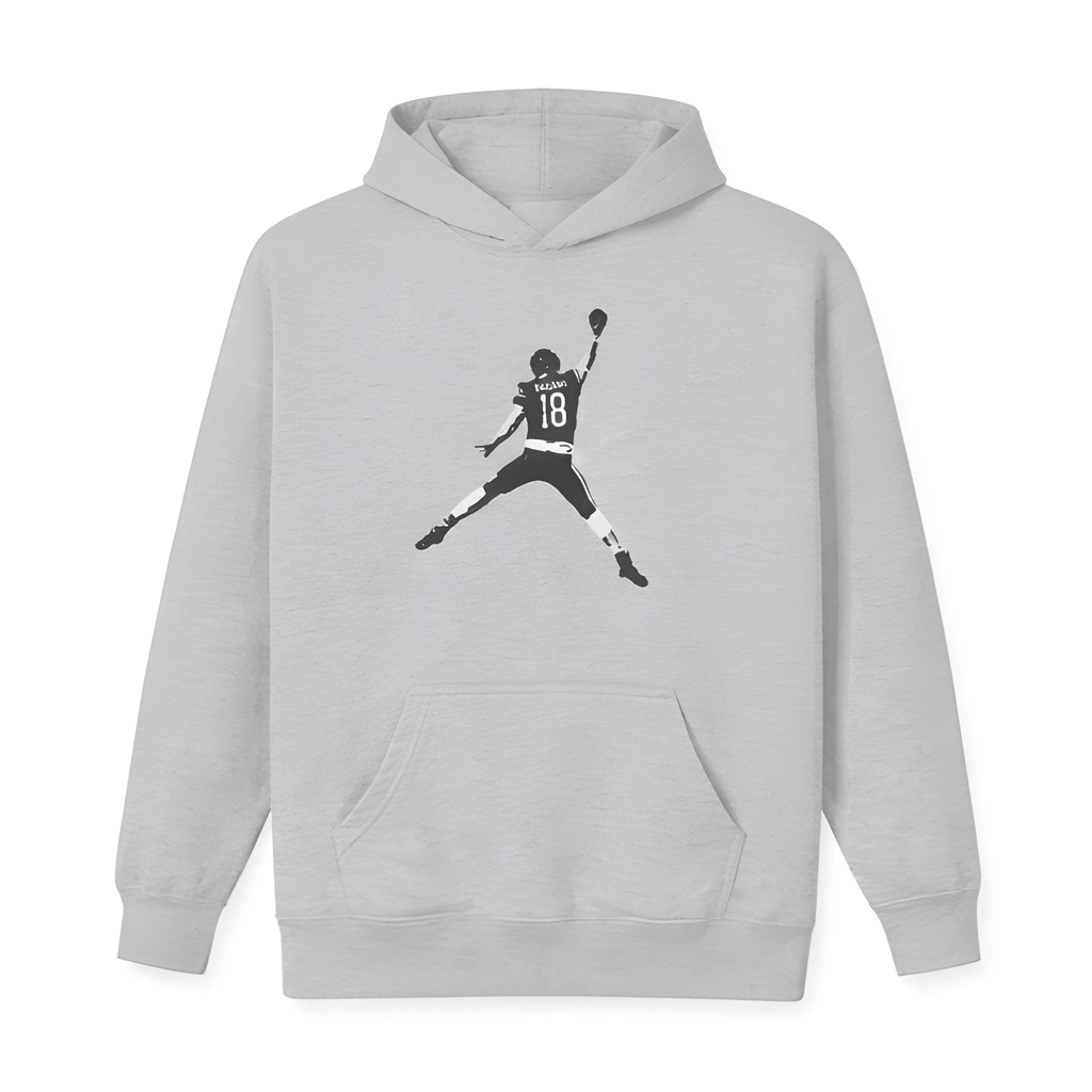 Caleb Williams Jump Man hoodie in sport grey, front view