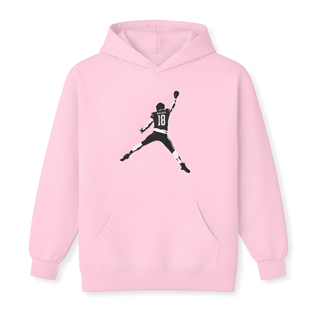 Caleb Williams Jump Man hoodie in light pink, front view