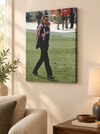 Mike Ditka Iron Mike portrait canvas on a living room wall beside a lamp