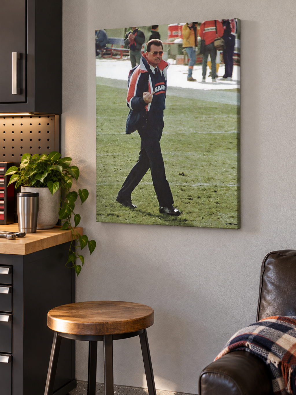 Mike Ditka Iron Mike portrait canvas in a home bar