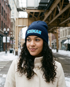 Iceman embroidered beanie worn in Chicago in winter