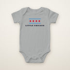 Little Chicago Four Star baby bodysuit in Heather, flat lay with Chicago flag stars print