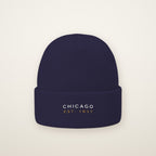 Chicago Est. 1837 embroidered cuffed beanie in Navy, white and old gold thread