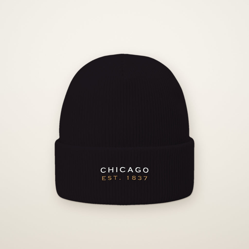 Chicago Est. 1837 embroidered cuffed beanie in Black