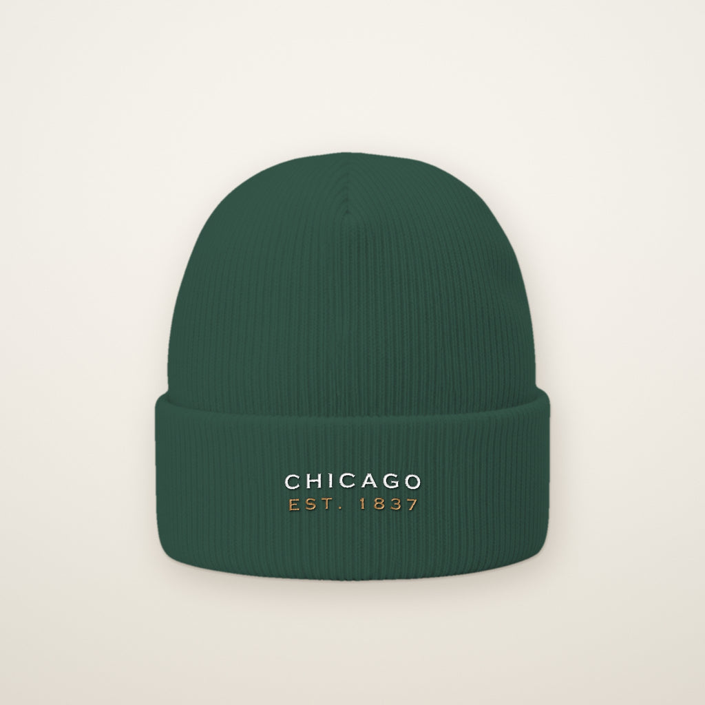Chicago Est. 1837 embroidered cuffed beanie in Spruce green