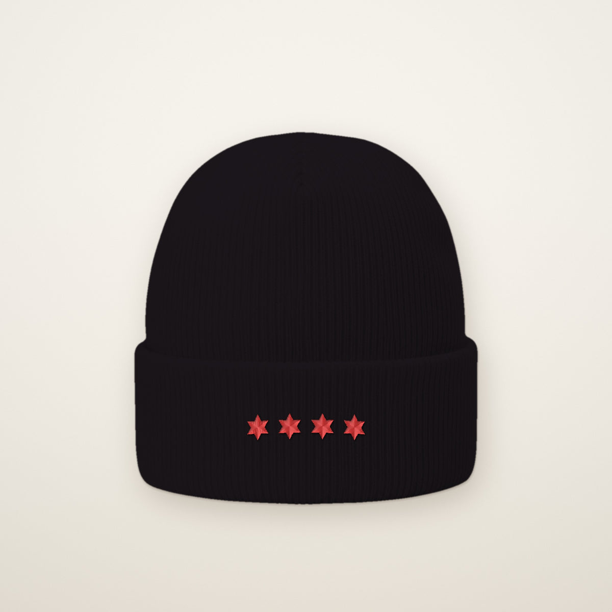 Chicago Four Stars embroidered cuffed beanie in Black with four red flag stars