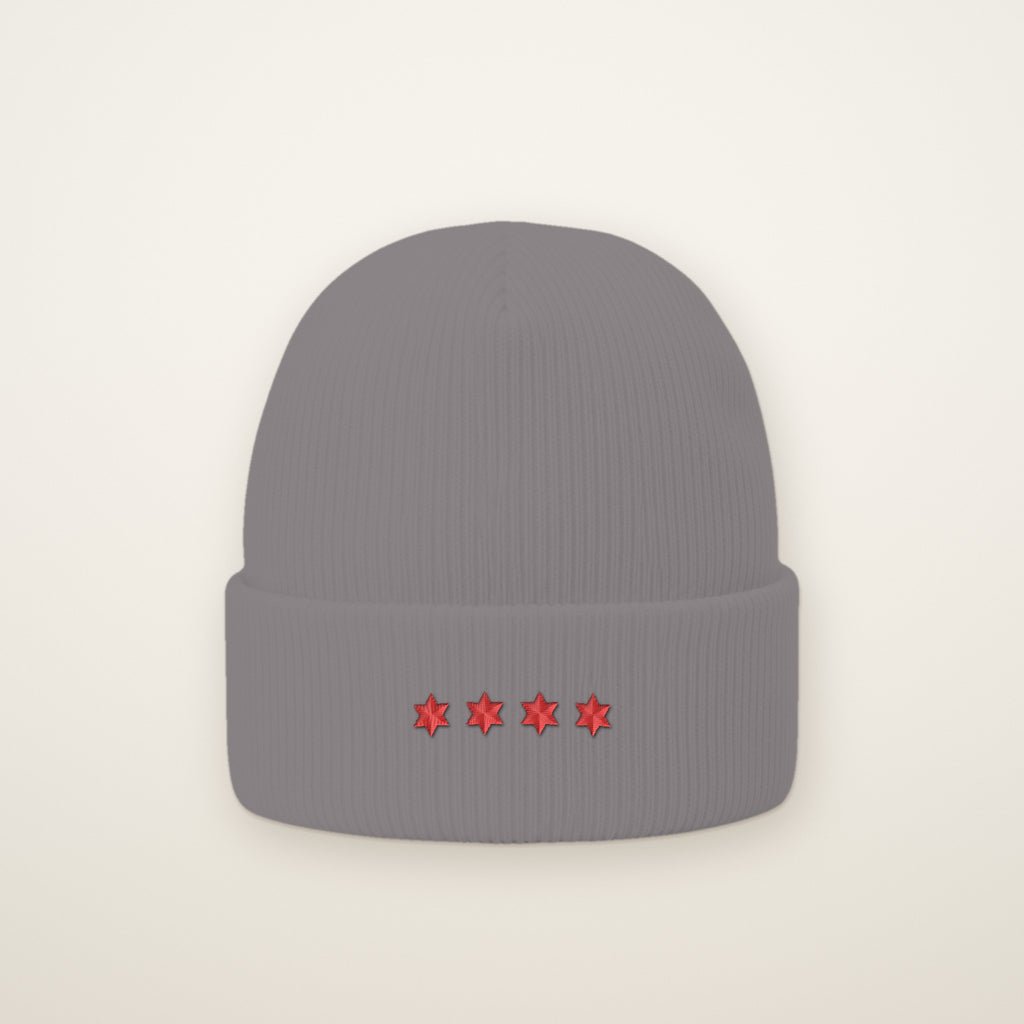 Chicago Four Stars embroidered cuffed beanie in Heather Grey