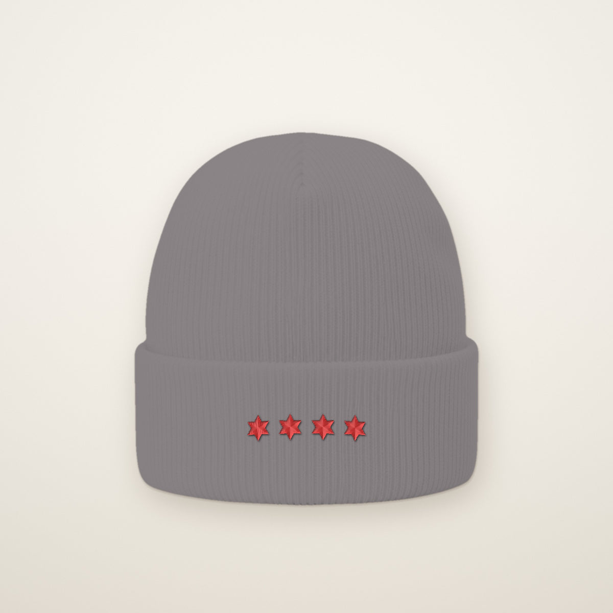 Chicago Four Stars embroidered cuffed beanie in Heather Grey