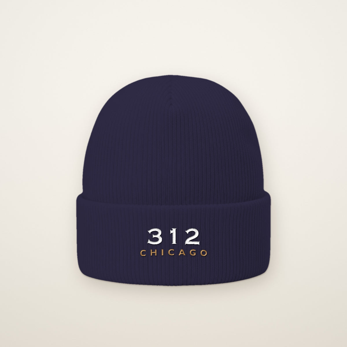 312 Chicago embroidered cuffed beanie in Navy