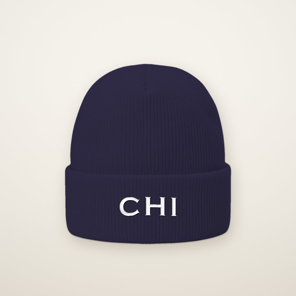 CHI embroidered cuffed beanie in Navy