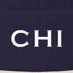 Close-up of CHI embroidery on the beanie cuff