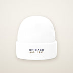 Chicago Est. 1837 embroidered cuffed beanie in White with navy thread
