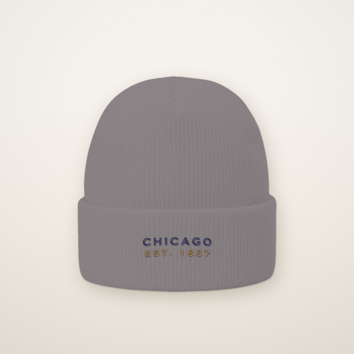 Chicago Est. 1837 embroidered cuffed beanie in Heather Grey