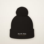 North Side Chicago embroidered pom-pom beanie in Black